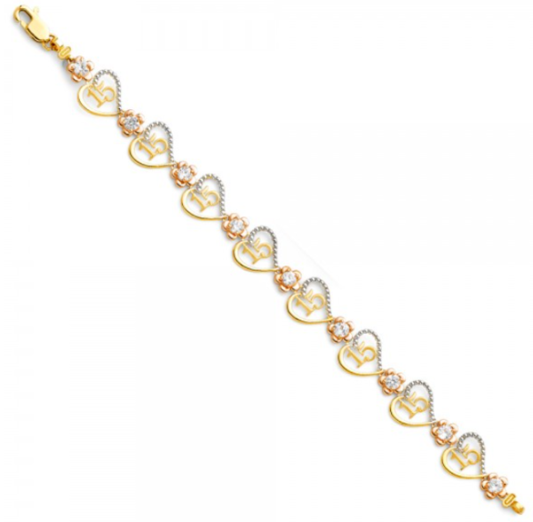 14K 3C 15 Years Bracelet - 7.25"