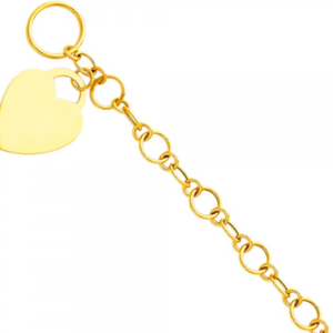 14KY Light Hollow Bracelet with Heart Pendant - 7.5"