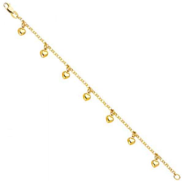 14KY Hanging Charm Bracelet - 7"