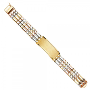 14K 3C 3L Nugget Figaro Link ID Bracelet - 8.5"