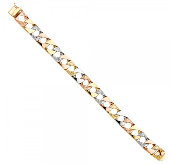 14K 3C Nugget SQ Cuban Link Bracelet - 8.5"