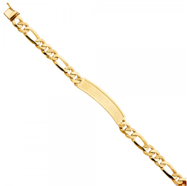 14KY Nugget Figaro Link ID Bracelet - 8.5"