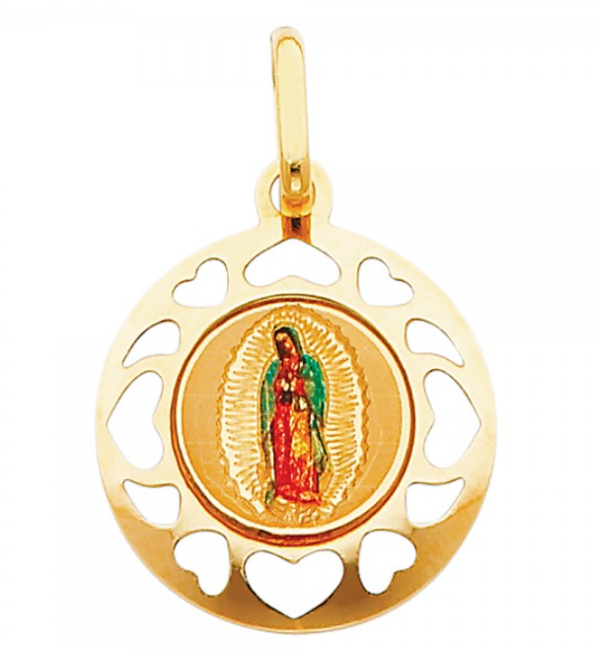 14KY Guadalupe Enamel Picture Religious Pendant